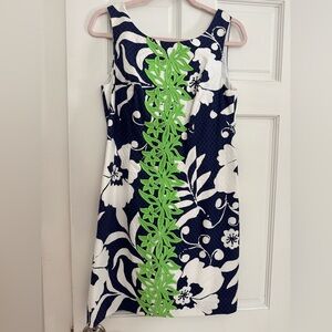 Lilly Pulitzer Navy, White & Lime Green Floral Midi Dress